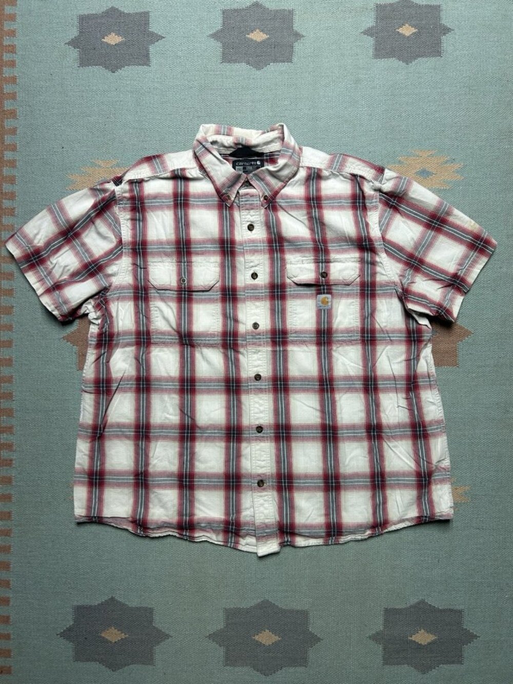 Carhartt short sleeve button shirt loose fit plaid cotton lightweight men’s XXL